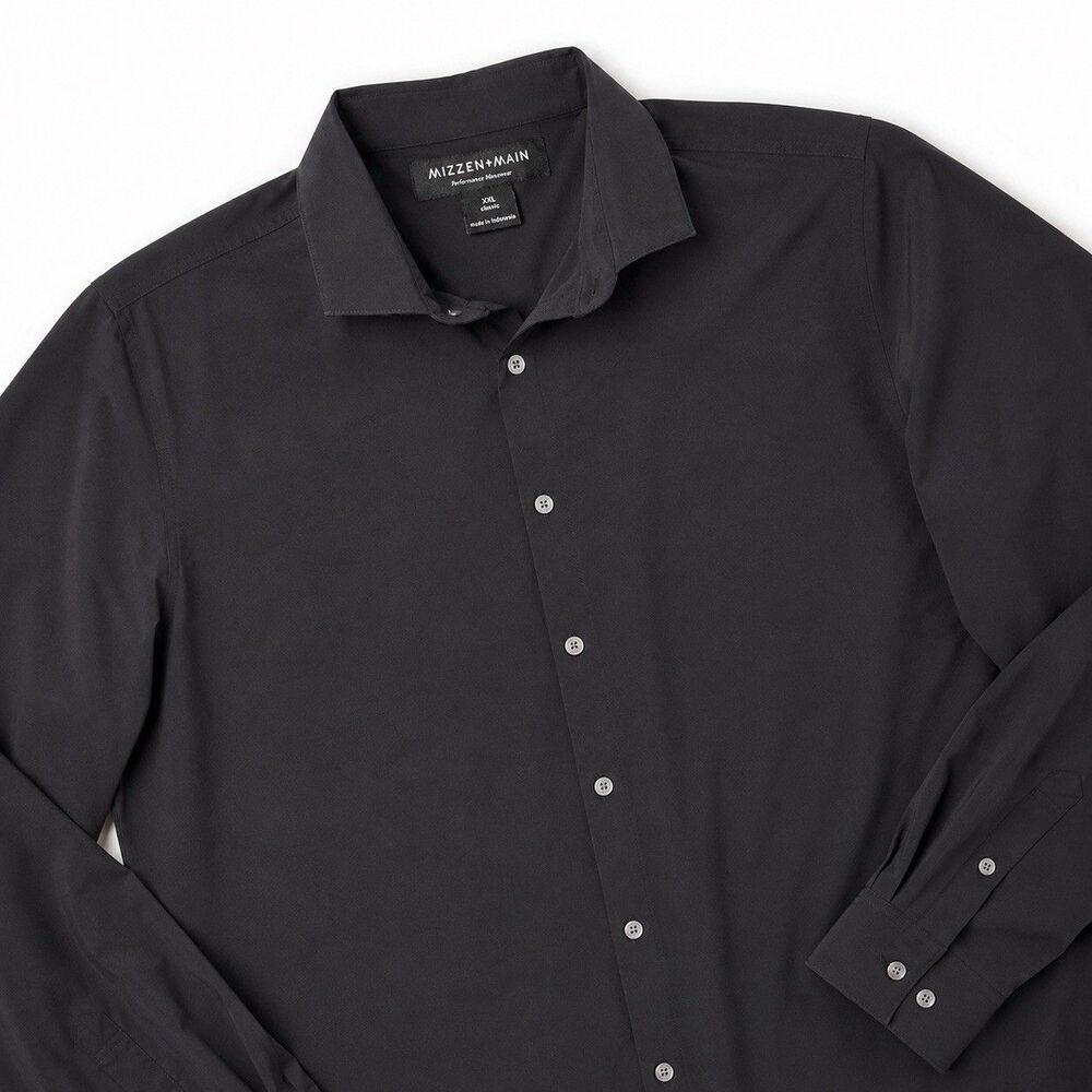 Mizzen+Main Leeward Men's Black Classic Fit Dress Shirt 2XL Performance Stretch